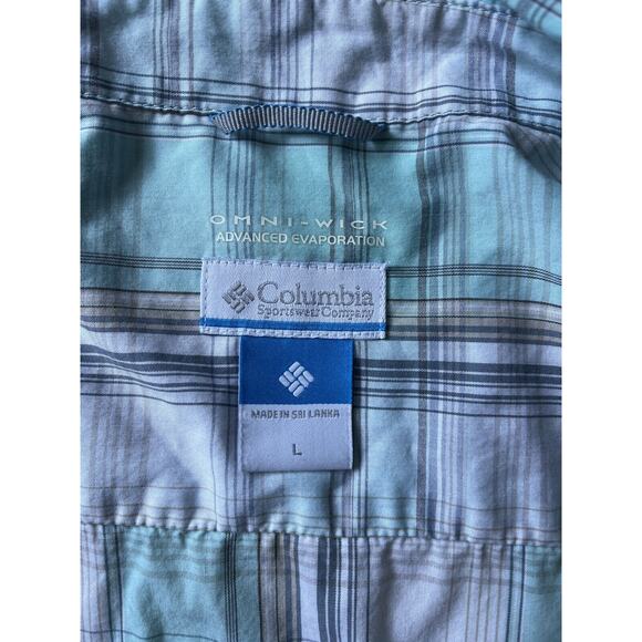 Columbia Men's Decoy Rock Short Sleeve Shirt Mint Plaid Omni Wick Size Large - Picture 3 of 4